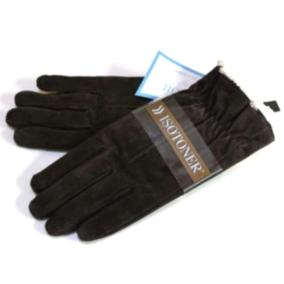 Isotoner Gloves Genuine Suede Leather Brown Size L - Picture 1 of 3